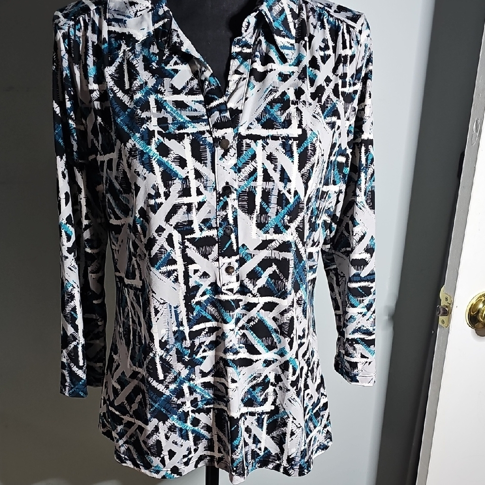 Abstract Black and Blue Women's Top